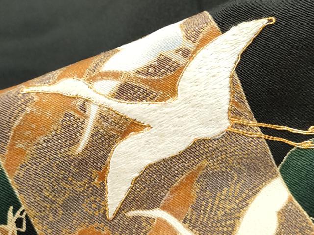 平和屋着物■豪華黒留袖 駒刺繍 飛鶴浜松文 金彩 正絹 逸品 DABF9116qa