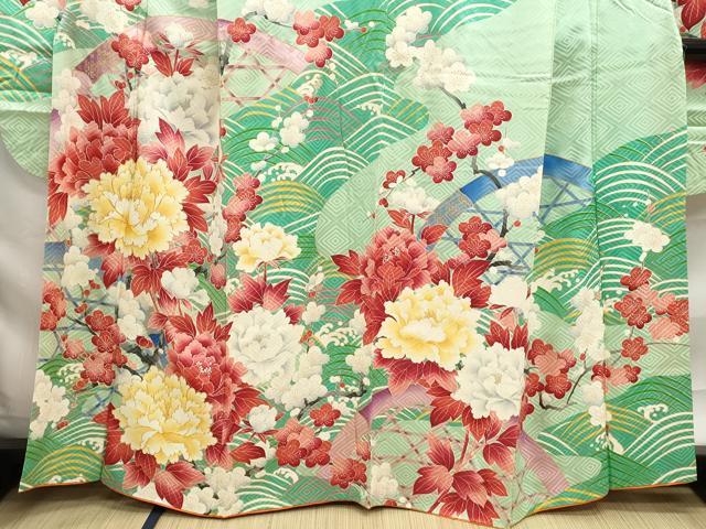 平和屋着物■豪華振袖 駒刺繍 枝梅牡丹尽くし 金彩 正絹 逸品 DABF9138qa