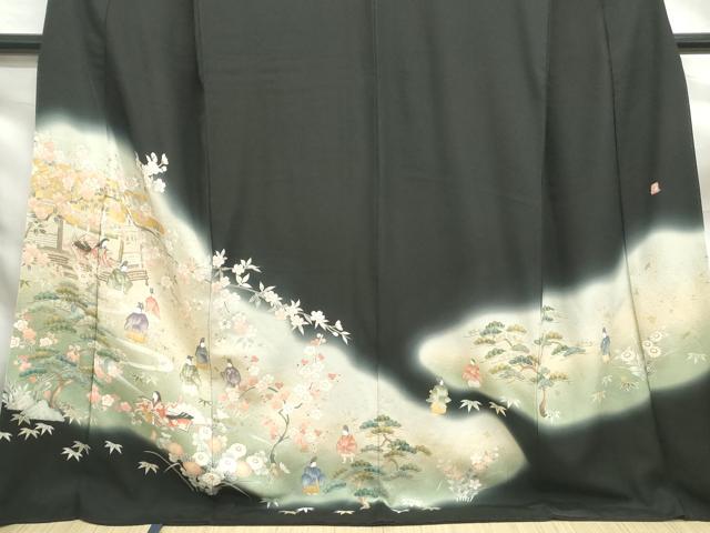 平和屋着物■染匠 久保耕 黒留袖 寿光織 人物風景文 暈し染め 金彩 ロング丈 正絹 逸品 DABF9156qa
