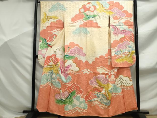 平和屋着物■豪華振袖 駒刺繍 飛鶴枝松花文 金糸 金彩 正絹 逸品 DABF9161qa