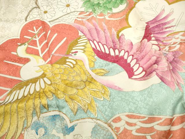 平和屋着物■豪華振袖 駒刺繍 飛鶴枝松花文 金糸 金彩 正絹 逸品 DABF9161qa