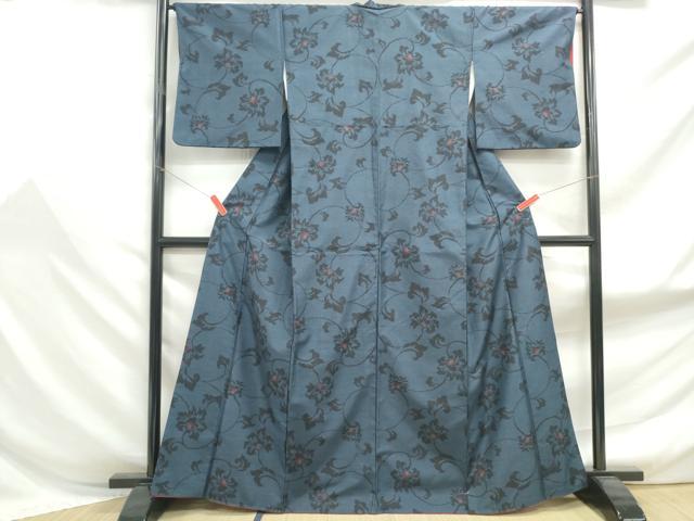 平和屋着物■上質な紬 更紗花文 正絹 逸品 DABF9163qa