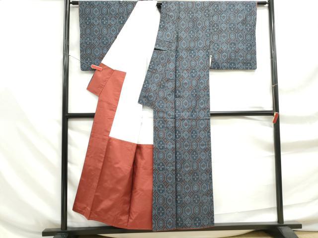 平和屋着物■上質な紬 亀甲花文 正絹 逸品 DABF9192qa