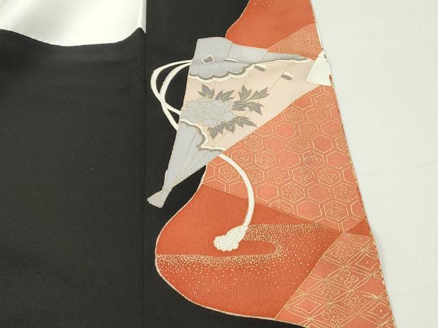 平和屋着物■豪華黒留袖 群れ鶴檜扇文 金彩 正絹 逸品 DABF9195qa