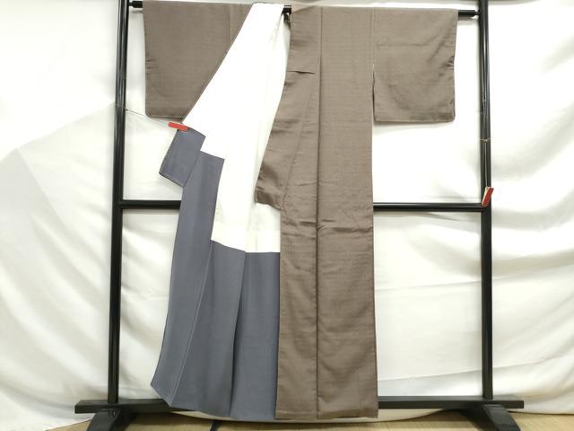 平和屋着物■上質な色無地 格子地紋 生壁色 正絹 逸品 DABF9203qa