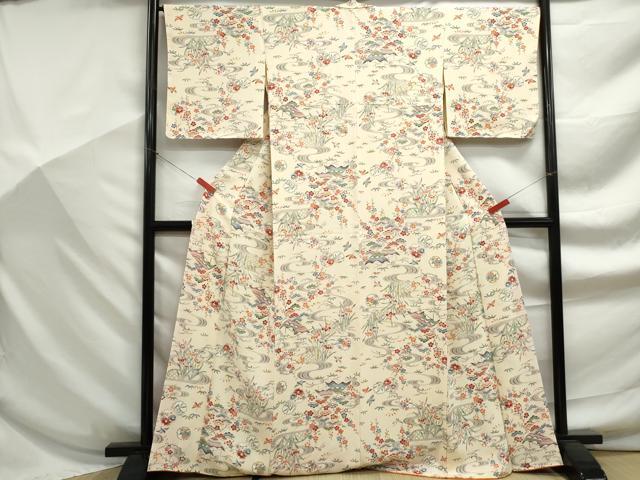 平和屋着物■上質な小紋 型染め 雪輪花鳥文 松竹梅 正絹 逸品 DABF9208qa
