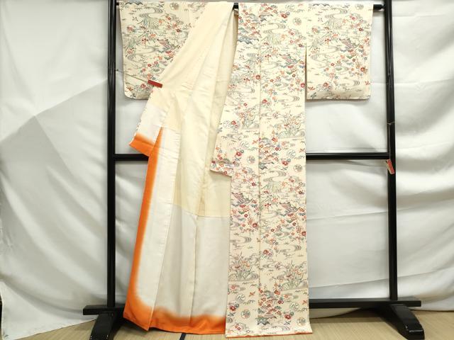 平和屋着物■上質な小紋 型染め 雪輪花鳥文 松竹梅 正絹 逸品 DABF9208qa
