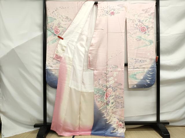 平和屋着物■訪問着 霞花鳥文 暈し染め 銀彩 正絹 逸品 DABF9210qa