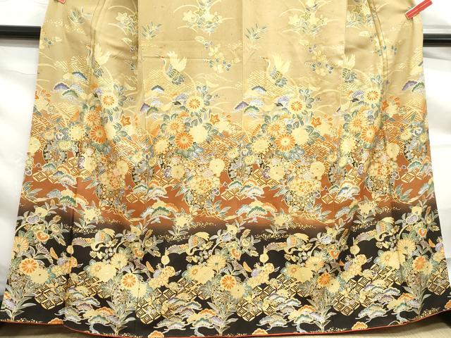 平和屋着物■訪問着 源氏車飛鶴花文 暈し染め 金彩 正絹 逸品 DABF9215qa