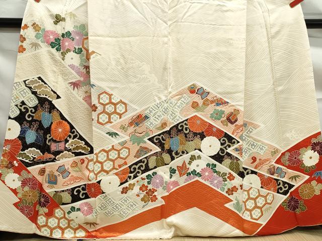 平和屋着物■訪問着 駒刺繍 立波宝尽くし花文 金彩 正絹 逸品 DABF9219qa