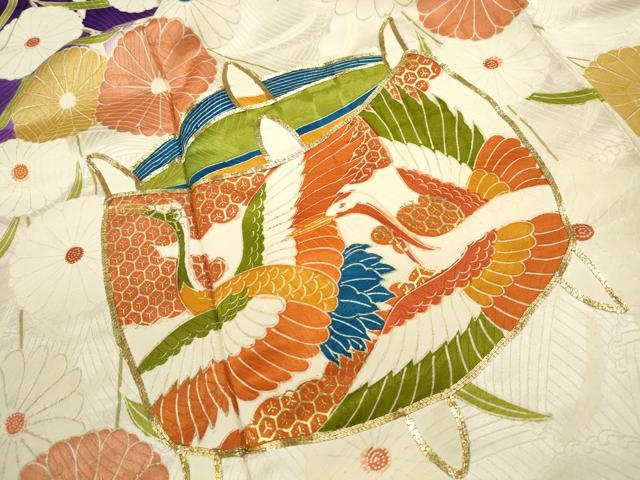 平和屋着物■豪華振袖 駒刺繍 飛鶴糸車花文 暈し染め 金銀彩 正絹 逸品 DABF9222qa