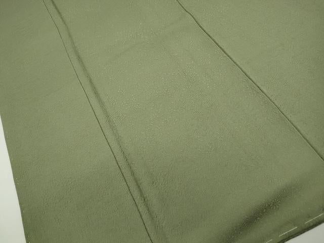 平和屋着物■本加賀友禅作家 毎田仁郎監修 色無地 草花地紋 苗色 正絹 逸品 DABF9227qa