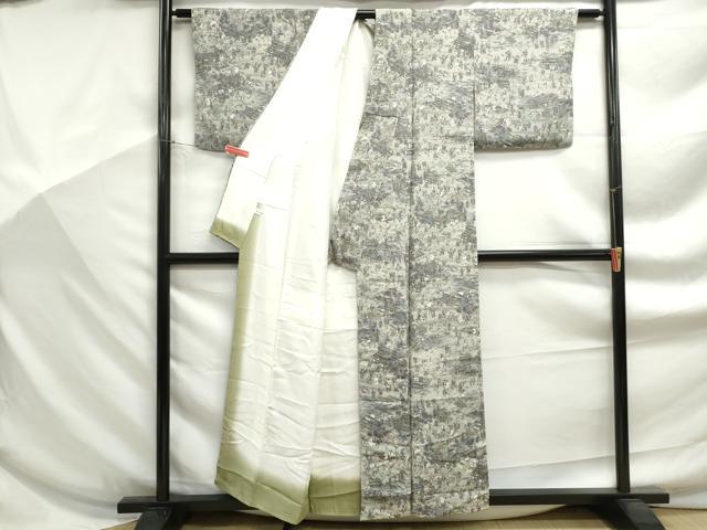 平和屋着物■上質な小紋 人物風景文 金彩 鬼しぼ縮緬 正絹 逸品 DABF9244qa