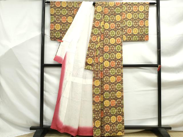 平和屋着物■上質な小紋 型染め 亀甲花文 正絹 逸品 DABF9246qa