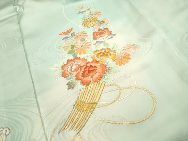 平和屋着物■訪問着 総刺繍 駒刺繍 流水花筏文 暈し染め 銀糸 正絹 逸品 DABF9247qa