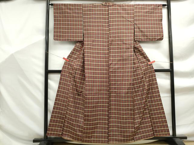 平和屋着物■上質な紬 格子文 正絹 逸品 DABF9259qa