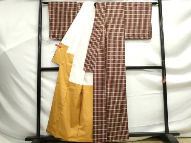 平和屋着物■上質な紬 格子文 正絹 逸品 DABF9259qa