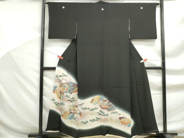 平和屋着物■豪華黒留袖 駒刺繍 流水地紙鴛鴦花文 暈し染め 金銀彩 正絹 逸品 DABF9260qa
