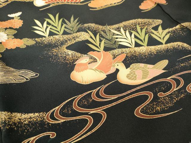 平和屋着物■豪華黒留袖 駒刺繍 渡橋鴛鴦花松文 金彩 正絹 逸品 DABF9262qa