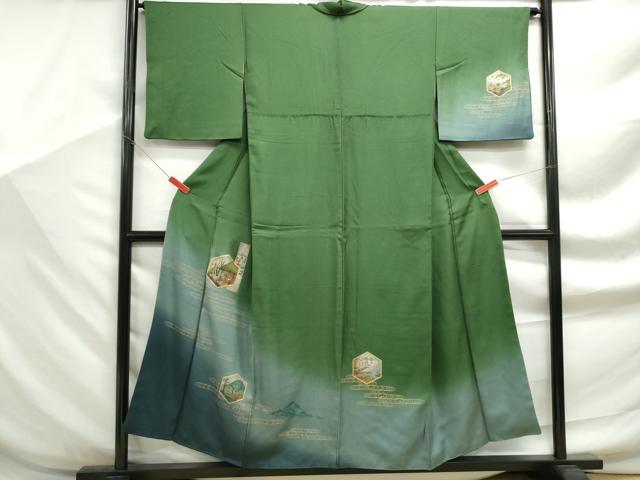 平和屋着物■訪問着 亀甲人物風景文 暈し染め 金銀彩 正絹 逸品 DABF9263qa