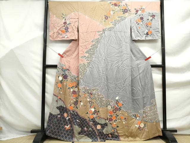 平和屋着物■訪問着 流水花文 金彩 正絹 逸品 DABF9265qa