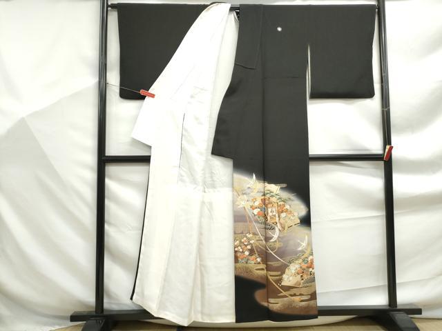平和屋着物■豪華黒留袖 作家物 檜扇群れ鶴花文 金彩浪漫 暈し染め 金彩 正絹 逸品 DABF9278qa