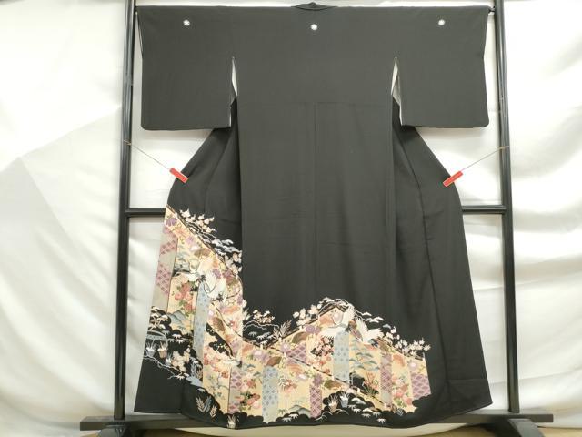 平和屋着物■豪華黒留袖 駒刺繍 群れ鶴花文 正絹 逸品 DABF9280qa