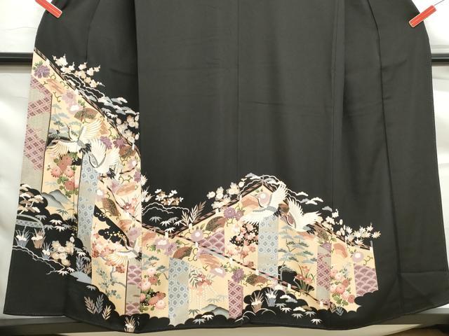 平和屋着物■豪華黒留袖 駒刺繍 群れ鶴花文 正絹 逸品 DABF9280qa