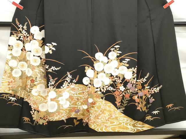平和屋着物■豪華黒留袖 駒刺繍 流水花文 金彩 正絹 逸品 DABF9298qa