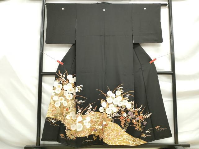 平和屋着物■豪華黒留袖 駒刺繍 流水花文 金彩 正絹 逸品 DABF9298qa