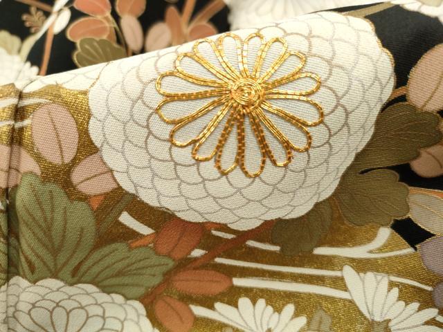 平和屋着物■豪華黒留袖 駒刺繍 流水花文 金彩 正絹 逸品 DABF9298qa