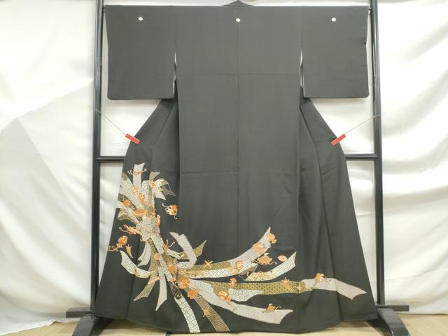 平和屋着物■豪華黒留袖 駒刺繍 宝尽くし束ね熨斗花文 金彩 正絹 逸品 DABF9315qa