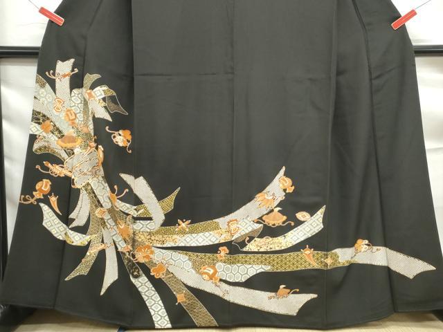 平和屋着物■豪華黒留袖 駒刺繍 宝尽くし束ね熨斗花文 金彩 正絹 逸品 DABF9315qa