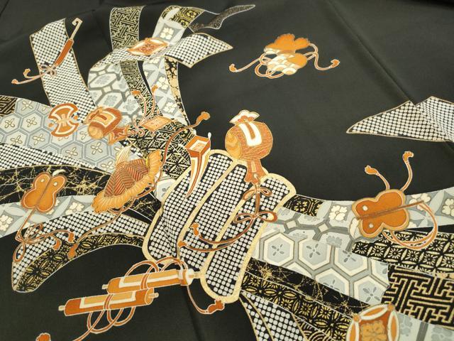 平和屋着物■豪華黒留袖 駒刺繍 宝尽くし束ね熨斗花文 金彩 正絹 逸品 DABF9315qa