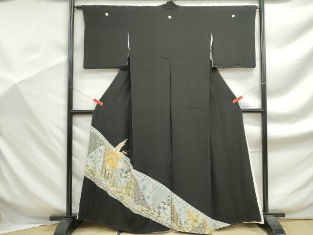 平和屋着物■豪華黒留袖 切嵌花鳥文 金銀糸 金彩 正絹 逸品 DABF9335qa