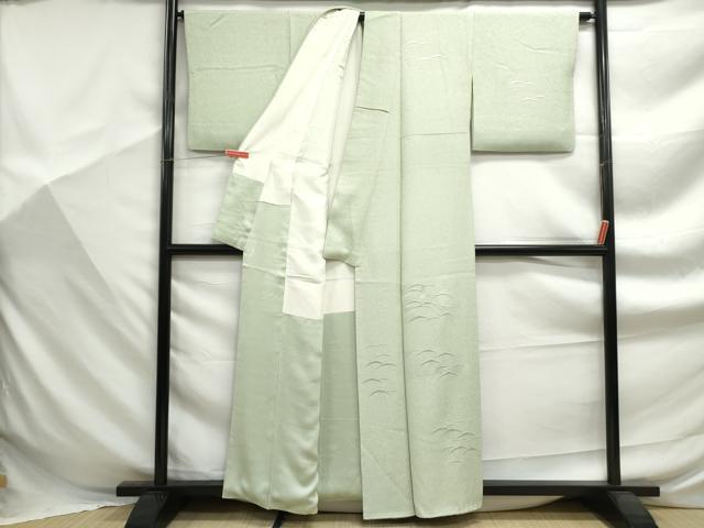 平和屋着物■無地絵羽訪問着 雪芝地紋 若芽色 正絹 逸品 DABF9349qa