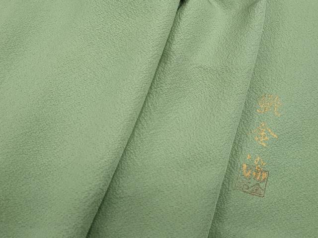 平和屋着物■上質な色無地 鬱金染 鬼しぼ縮緬 若葉色 正絹 逸品 DABF9351qa