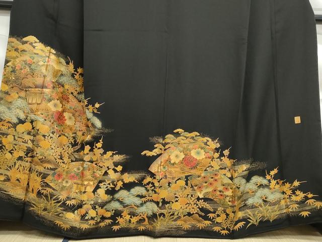 平和屋着物■豪華黒留袖 作家物 地紙風景花文 暈し染め 金彩 正絹 逸品 DABF9361qa