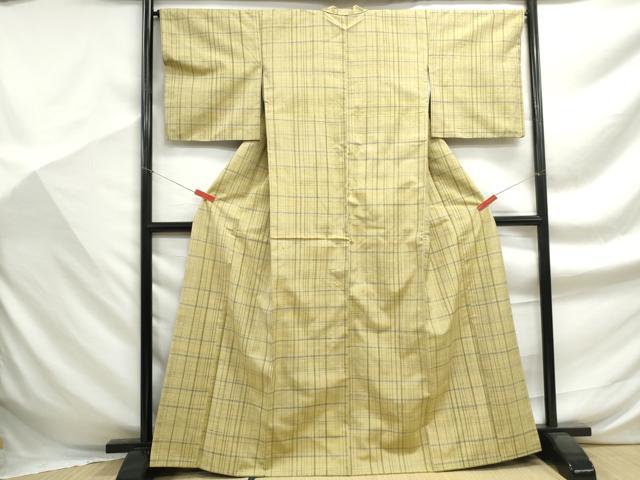 平和屋着物■上質な紬 格子文 正絹 逸品 DABF9385qa