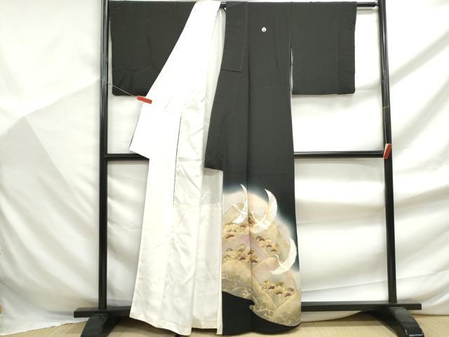 平和屋着物■豪華黒留袖 駒刺繍 浜松群れ鶴文 暈し染め 金彩 正絹 逸品 DABF9390qa