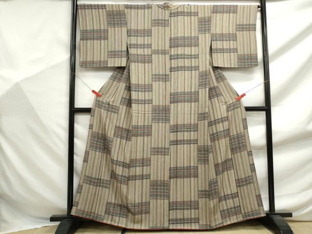 平和屋着物■上質な小紋 格子文 正絹 逸品 DABF9408qa