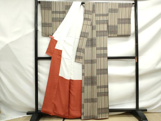 平和屋着物■上質な小紋 格子文 正絹 逸品 DABF9408qa