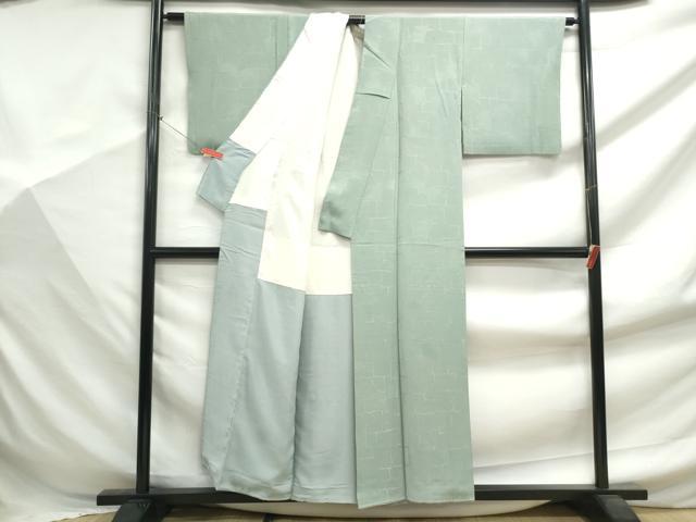 平和屋着物■上質な色無地 抽象地紋 裏葉柳色 正絹 逸品 DABF9433qa