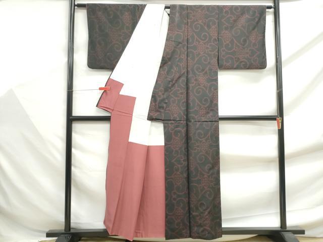 平和屋着物■本場大島紬 抽象唐草文 正絹 逸品 DABF9435qa
