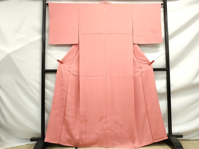 平和屋着物■無地絵羽訪問着 立波地紋 甚三紅色 正絹 逸品 DABF9443qa