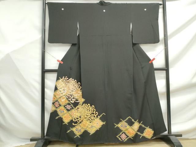 平和屋着物■豪華黒留袖 駒刺繍 松皮菱乱菊文 金彩 正絹 逸品 DABF9447qa