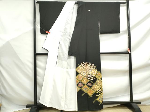 平和屋着物■豪華黒留袖 駒刺繍 松皮菱乱菊文 金彩 正絹 逸品 DABF9447qa