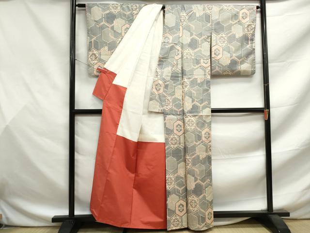 平和屋着物■上質な紬 亀甲花文 正絹 逸品 DABF9468qa