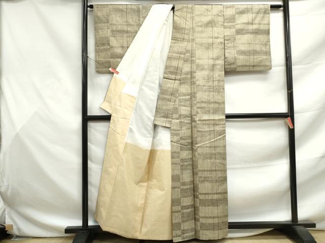 平和屋着物■上質な紬 格子文 正絹 逸品 DABF9473qa