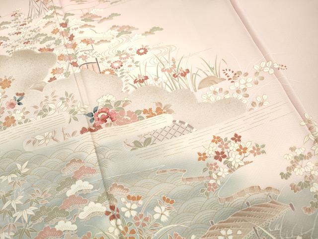 平和屋着物■訪問着 風景花文 松竹梅 暈し染め 金彩 正絹 逸品 DABF9481qa